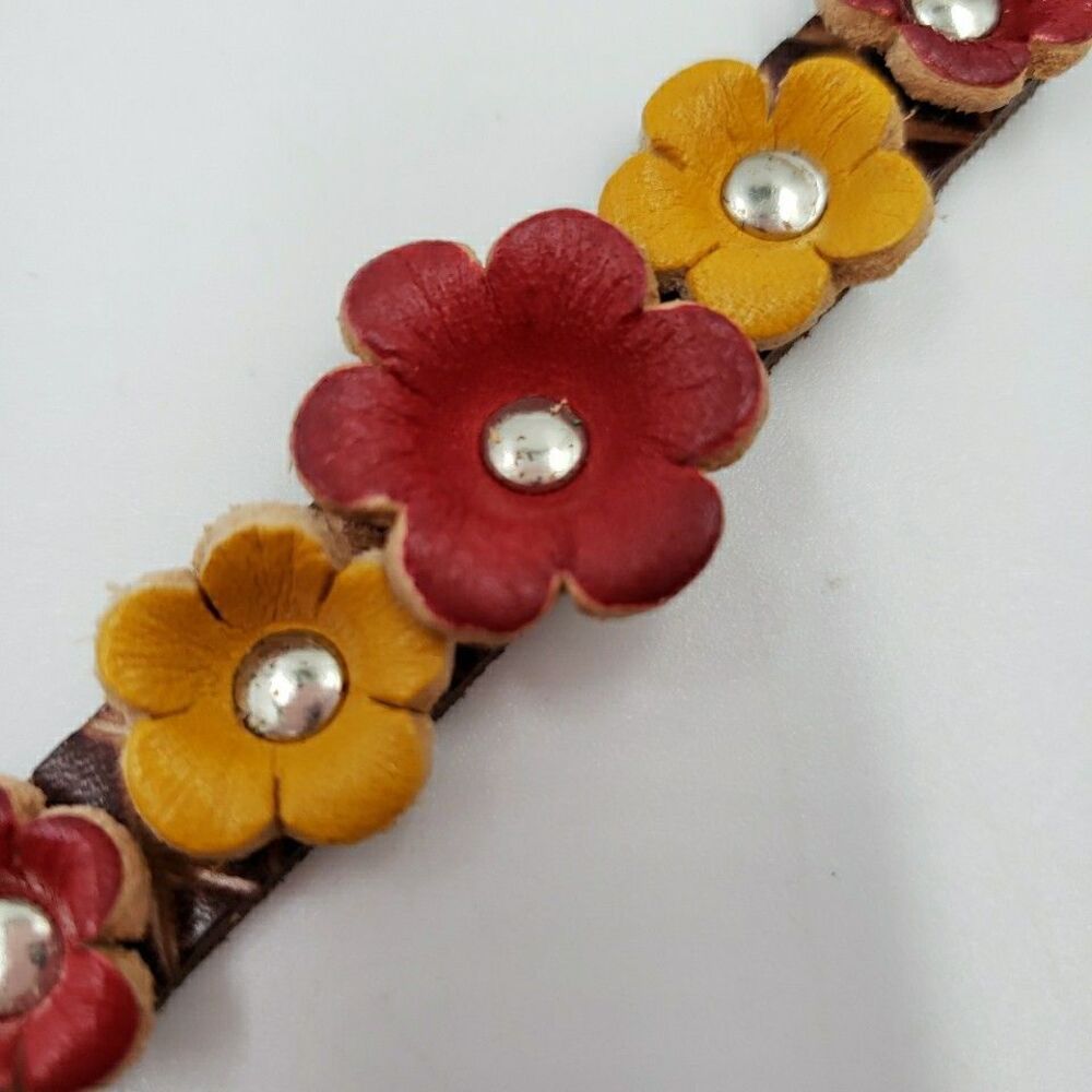 Handmade Floral Leather Cuff Bracelet Adjustable Rustic Boho Prairie Cottagecore - Picture 7 of 16
